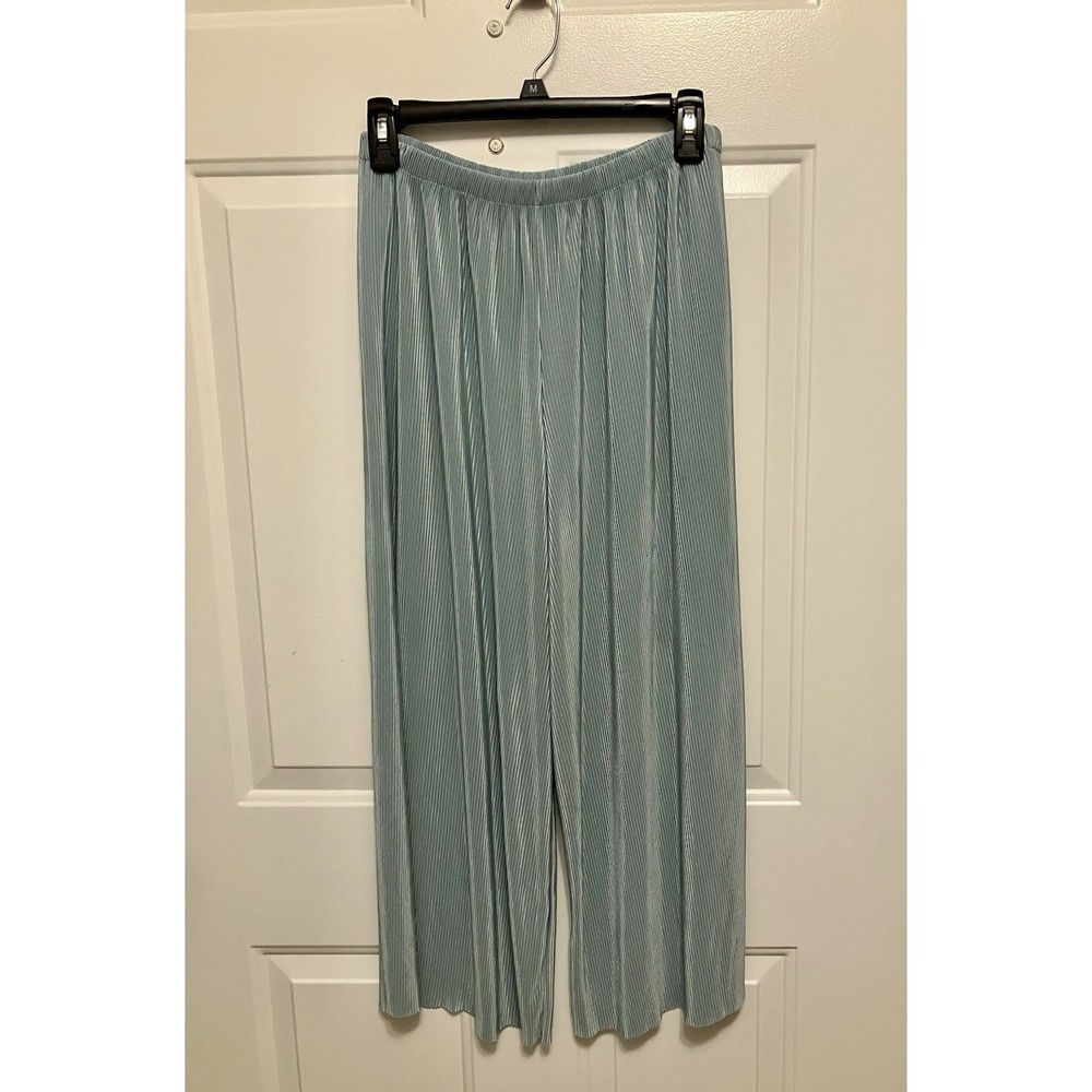 Zara Women's Pleated‎ Aqua Blue Wide Leg Slinky Travel Pants Size Medium
